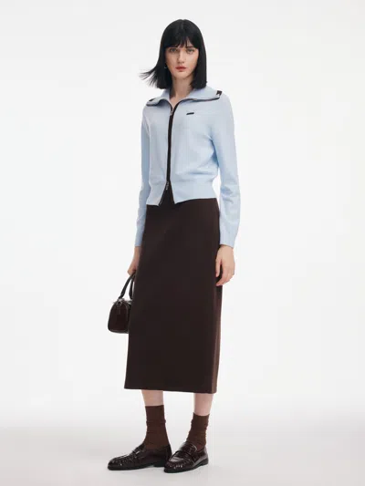 Goelia Contrast Trim Lapel Zip-up Cardigan And Skirt Two-piece Set In Multi