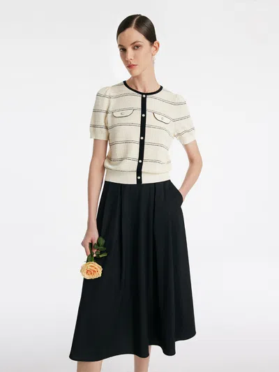 Goelia Contrast Trim Striped Knit Top And Half Skirt Two-piece Set In Multi