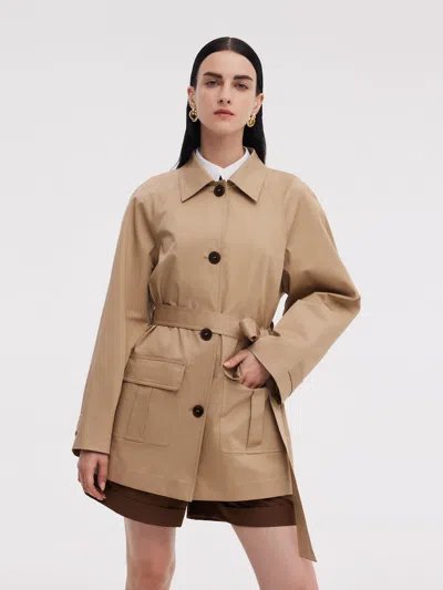 Goelia Cotton Adjustable Cuffs Self-tie Belt Women Trench Coat In Multi