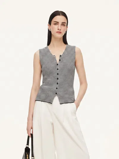 Goelia Cotton Blend Black And White Stripe Women Knit Vest In Multi
