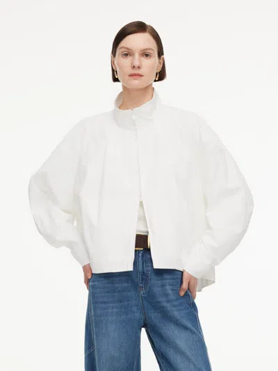 Goelia Cotton Blend Bubble Hem Women Crinkle Cropped Zip Jacket In White