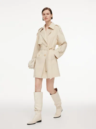 Goelia Cotton Blend H-line Women Mid Length Belted Trench Coat In Neutral