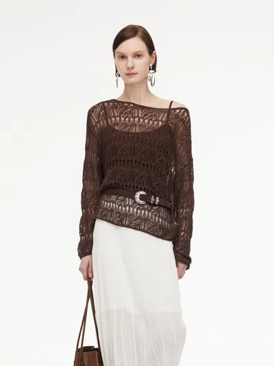 Goelia Cotton Blend Open-knit Top And Camisole Two-piece Set In Brown