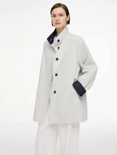 Goelia Cotton Blend Relaxed A-line Women Mid Length Trench Coat In Stone Grey