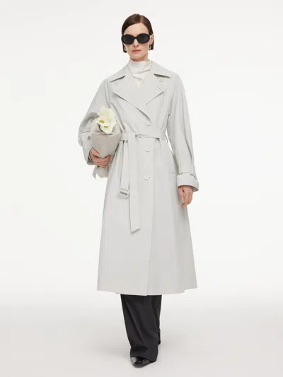 Goelia Cotton Blend Relaxed H-line Women Belted Long Trench Coat In Gray