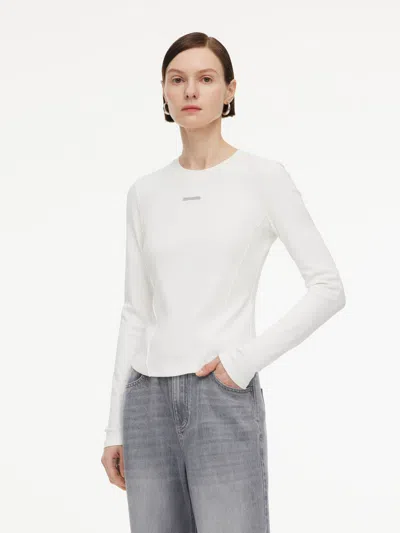 Goelia Cotton Blend Round Neck Women Long Sleeve T-shirt In Off White