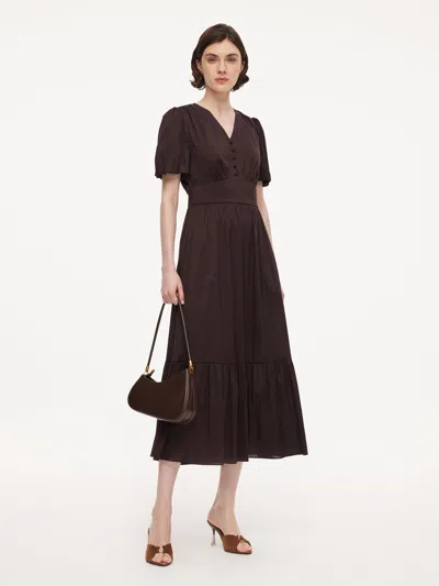 Goelia Cotton Blend V-neck Women A-line Tiered Maxi Dress In Brown
