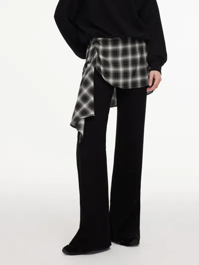 Goelia Cotton Blend Women Flared Knit Pants With Plaid Skirt In Black