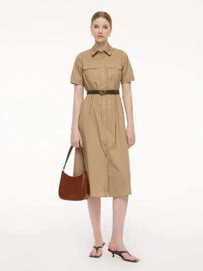 Goelia Cotton Blend Women Midi Shirt Dress With Leather Belt In Brown