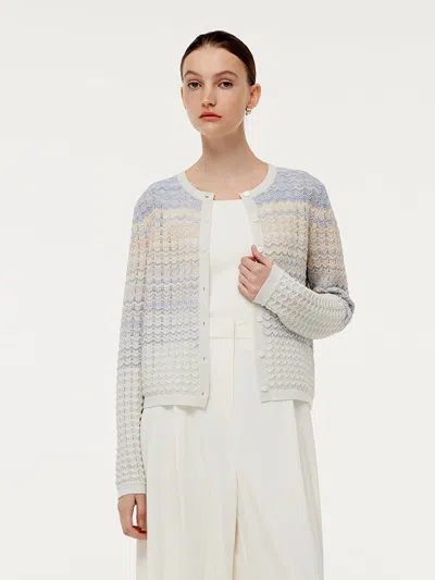 Goelia Cotton Blue And White Gradient Stripe Women Cardigan In Multi