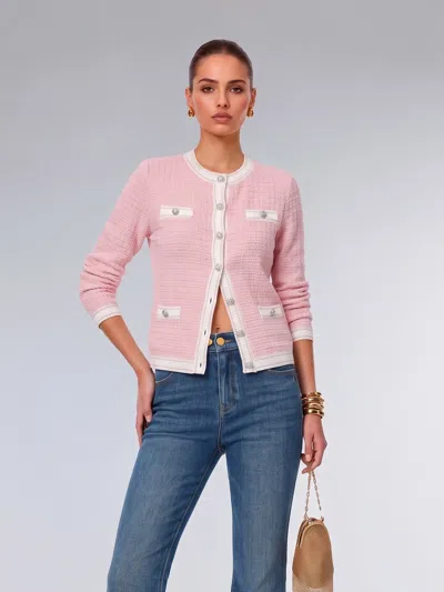 Goelia Cotton Contrast Trim Women Cardigan In Pink
