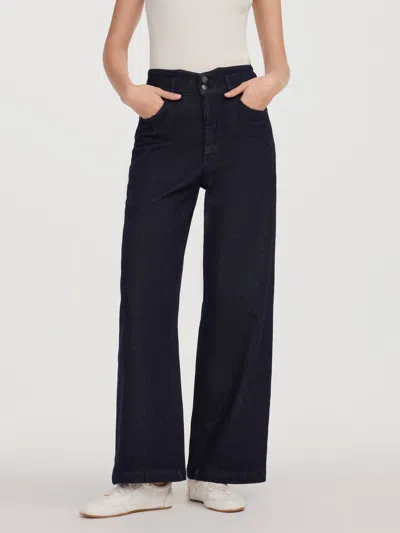 Goelia Cotton Denim Fleece Lined Straight Leg Women Jeans In Blue