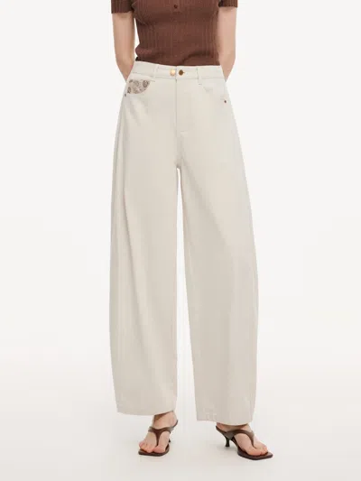 Goelia Cotton Denim Paisley-detail Women Curved Leg Jeans In White