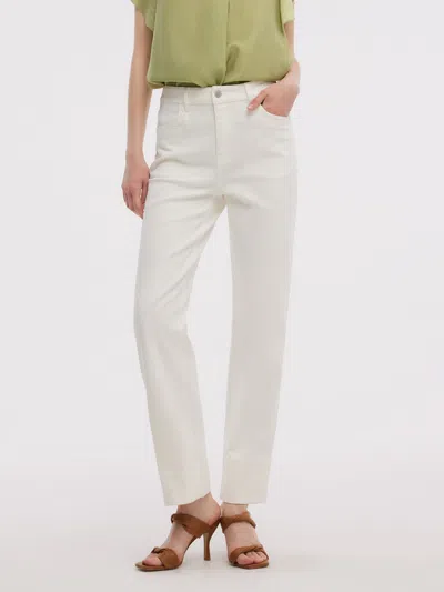 Goelia Cotton Denim Women Ankle Length Folded Jeans In White