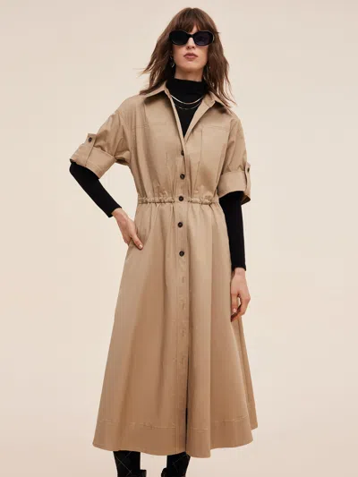 Goelia Cotton Drawstring Waist Women Trench Coat In Brown