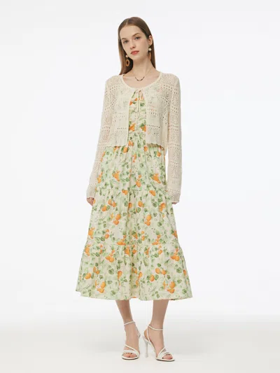 Goelia Cotton Floral Print Strap Maxi Dress And Openwork Cardigan Two-piece Set In Multi