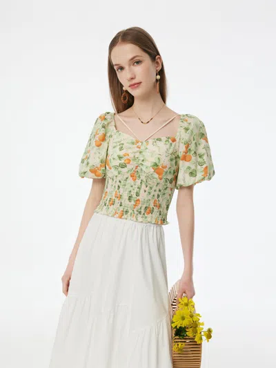 Goelia Cotton Floral Print Women Smocked Top In Multi