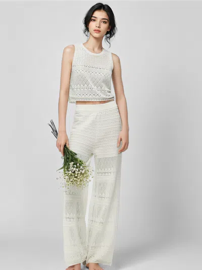 Goelia Cotton Openwork Tank Top And Pants Two-piece Set In White