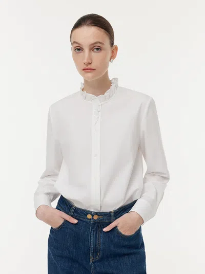 Goelia Cotton Ruffle Collar Women Shirt In White