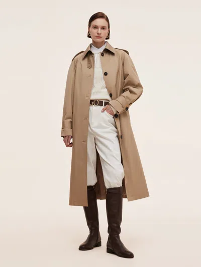 Goelia Cotton Self-tie Belt Women Long Trench Coat In Brown