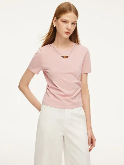Goelia Cotton Side Twist Women T-shirt With Detachable Beaded Chain In Multi
