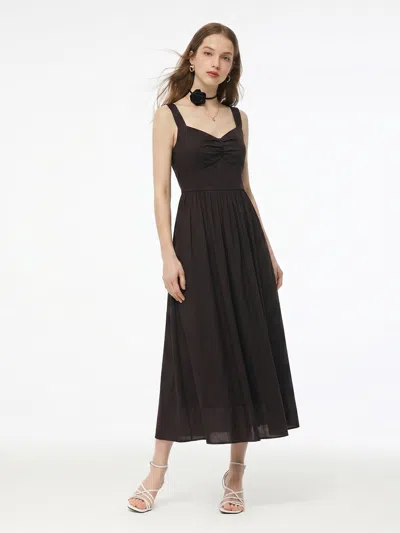 Goelia Cotton Sleeveless Women Maxi Dress With Detachable Chest Pads And Floral Choker In Brown