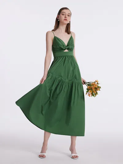 Goelia Cotton Spaghetti Strap Bowknot Tied Maxi Dress In Brown