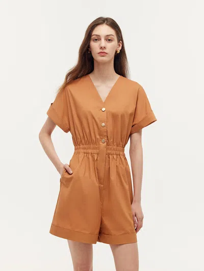 Goelia Cotton V-neck Women Romper In Brown