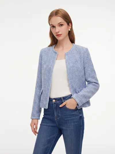 Goelia Cotton Wool Blend Women Tweed Cropped Jacket In Blue