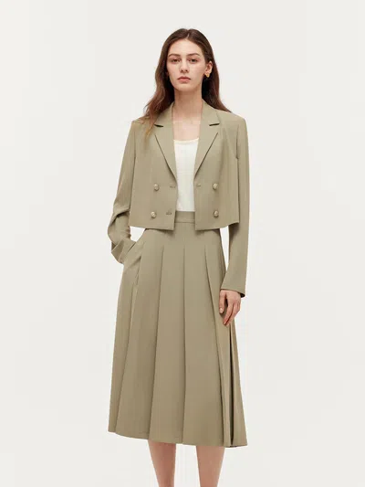 Goelia Crop Blazer And Camisole And Pleated Midi Skirt Three-piece Set In Green