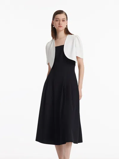 Goelia Crop Blazer And Spaghetti Strap Dress Two-piece Set In Black
