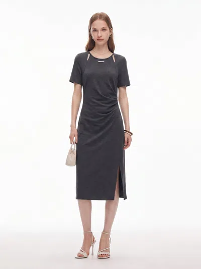 Goelia Cut Out Side Twist Women Knit Midi Dress In Dark Grey