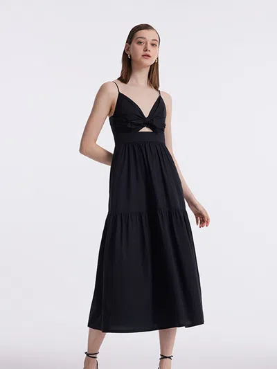 Goelia Cut-out Spaghetti Strap Bowknot Tied Maxi Dress In Black