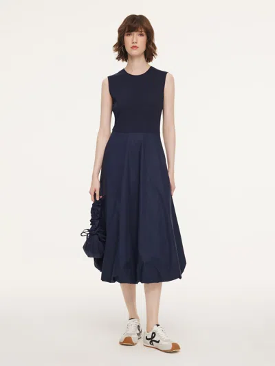 Goelia Dark Navy Bubble Hem Women Sleeveless Maxi Dress With Bag In Blue