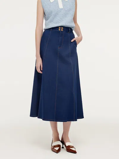 Goelia Denim A-line Adjustable Waist Women Skirt In Blue
