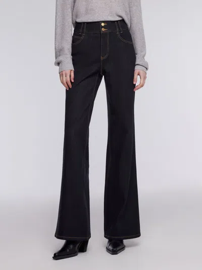 Goelia Denim Fleece Lined Women High-waisted Flared Jeans In Blue