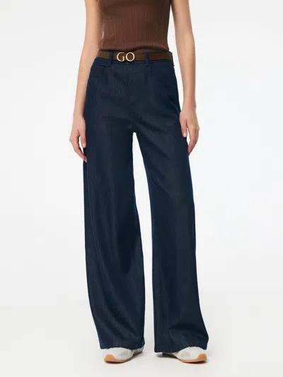 Goelia Denim Glitter Detailed Women Loose Straight Jeans In Blue