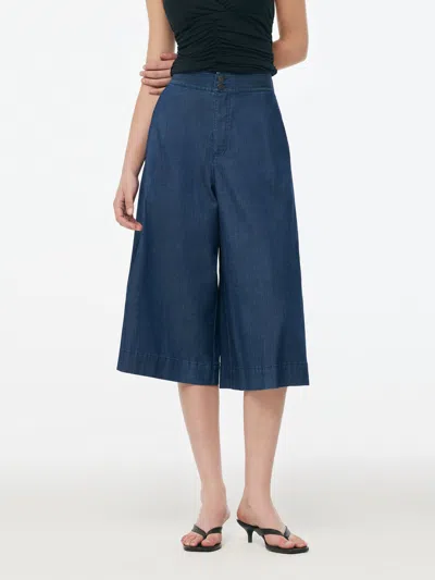 Goelia Denim High Waisted Women Wide Leg Cropped Culottes In Blue
