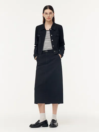 Goelia Denim Jacket And Camisole And Adjustable Waist Skirt Three-piece Set In Black
