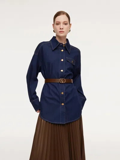 Goelia Denim Loose Fit H-line Women Shirt In Blue