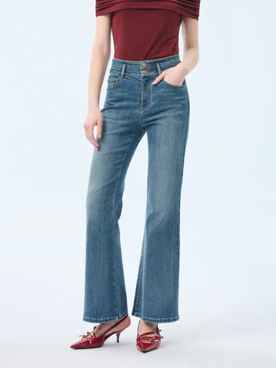 Goelia Denim Micro-flared Women Ankle-length Jeans In Blue