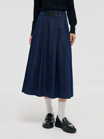 Goelia Denim Pleated Women Half Skirt In Blue