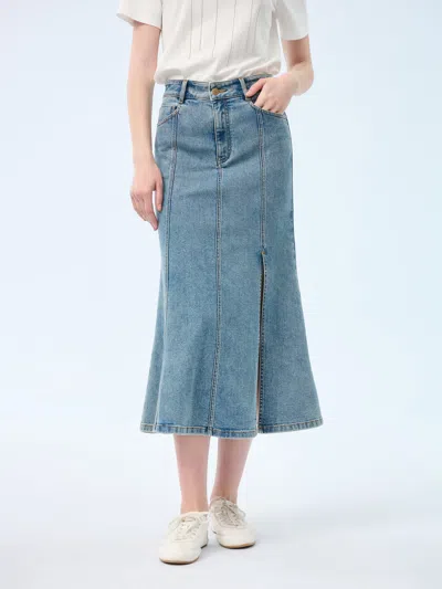 Goelia Denim Side Slit Women Eight-panel Skirt In Blue