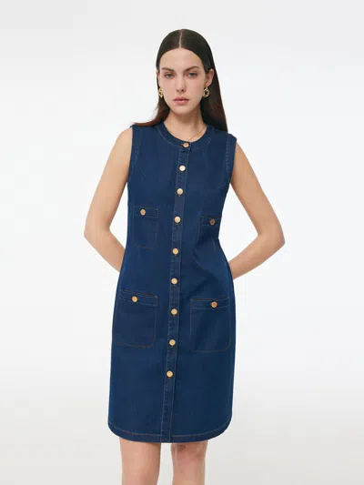 Goelia Denim Stretch Front Button Women Mini Dress In Multi