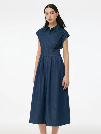 Goelia Denim Stretch Women Maxi Shirt Dress In Blue
