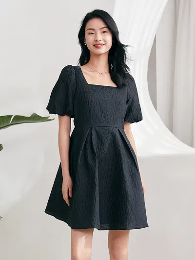 Goelia Detachable Bowknot Jacquard Mini Dress In Black