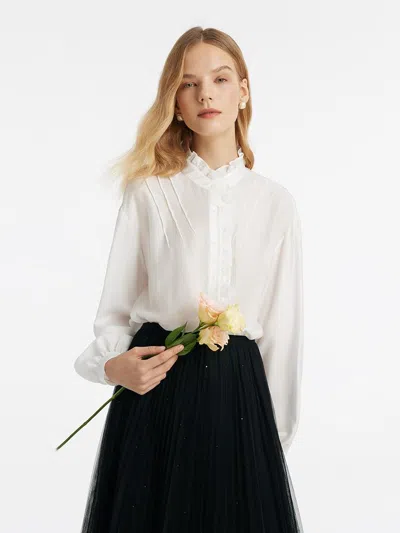 Goelia Diacetate Ruffle Collar Women Shirt In White