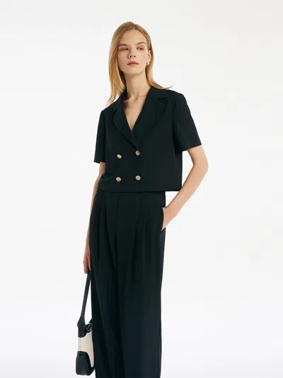 Goelia Double-breasted Blazer And Pants Two-piece Set In Black