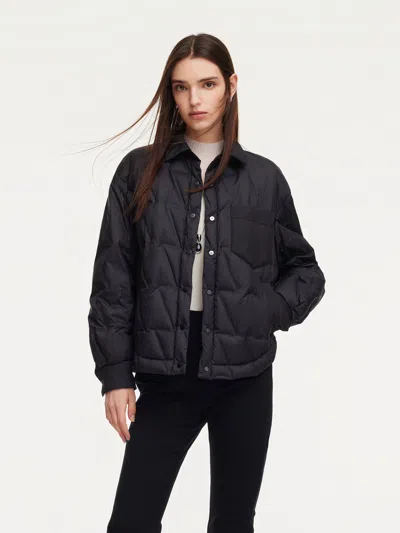 Goelia Drawstring Hem Shirt Collar Goose Down Jacket In Black