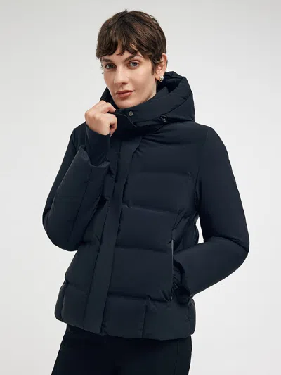 Goelia Drawstring Hooded Goose Down Jacket In Black